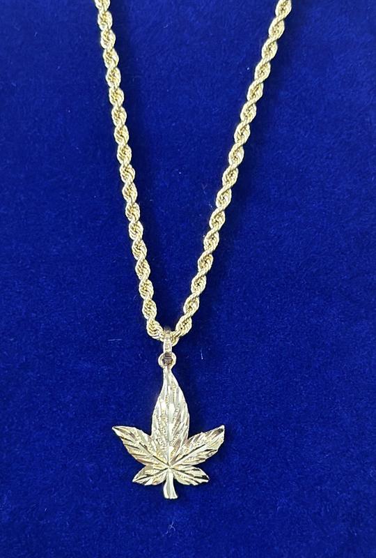 Small Diamond-Cut Cannabis Leaf Necklace Charm in 10K Solid Gold | Banter