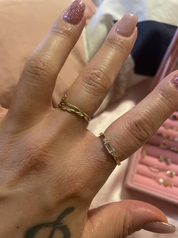 5mm Baguette Cubic Zirconia Three Stone Ring in 10K Gold
