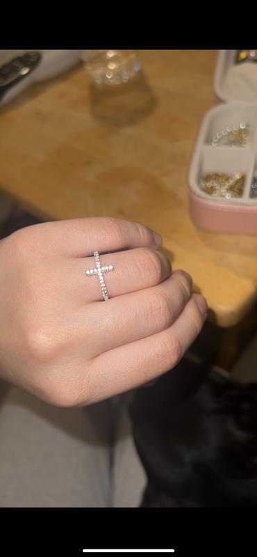 Sterling Silver CZ Sideways Cross Ring | Banter Sterling Silver CZ Sideways Cross Ring | Banter