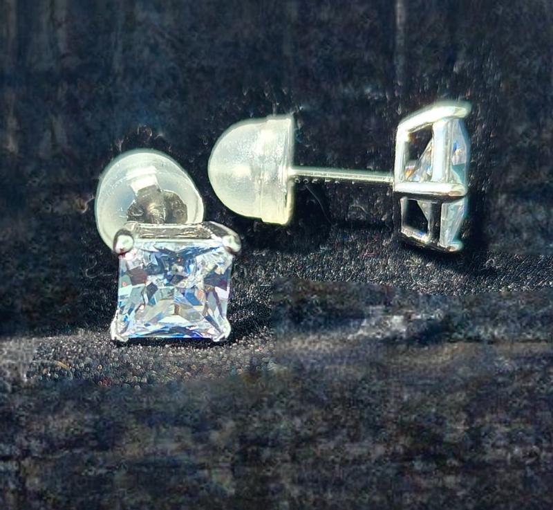 6mm Princess-Cut Cubic Zirconia Stud Earrings in Sterling