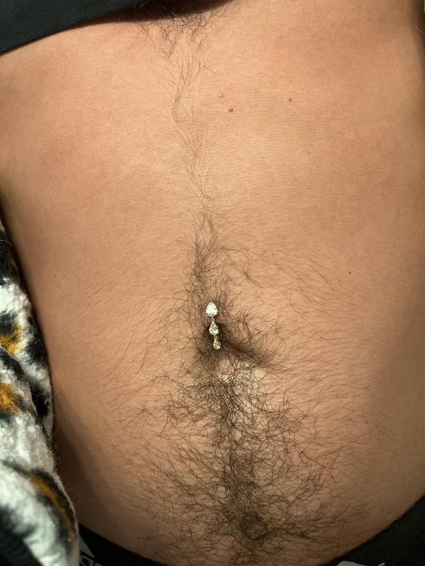 10K Solid Gold CZ Graduated Pear-Shaped Triple Dangle Top Down Belly Button Ring - 14G 3/8"