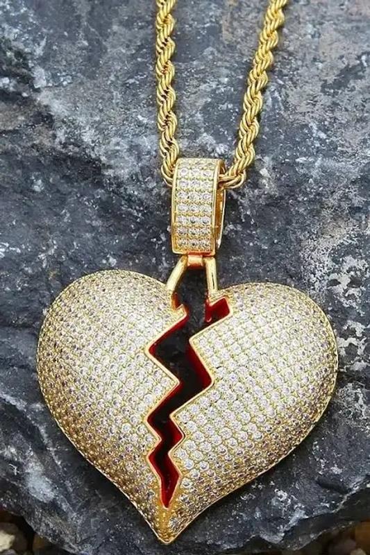 1 3 CT. T.W. Composite Diamond Red Enamel Broken Heart Necklace Charm in 10K Gold Banter