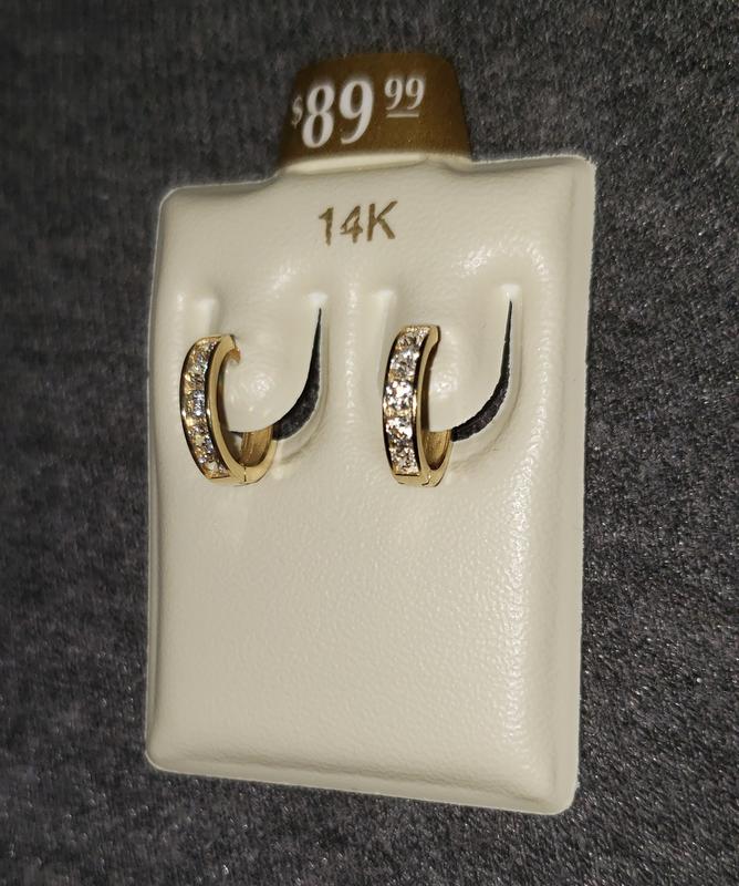 14K Solid Gold CZ Five-Stone Huggie Hoops | Banter