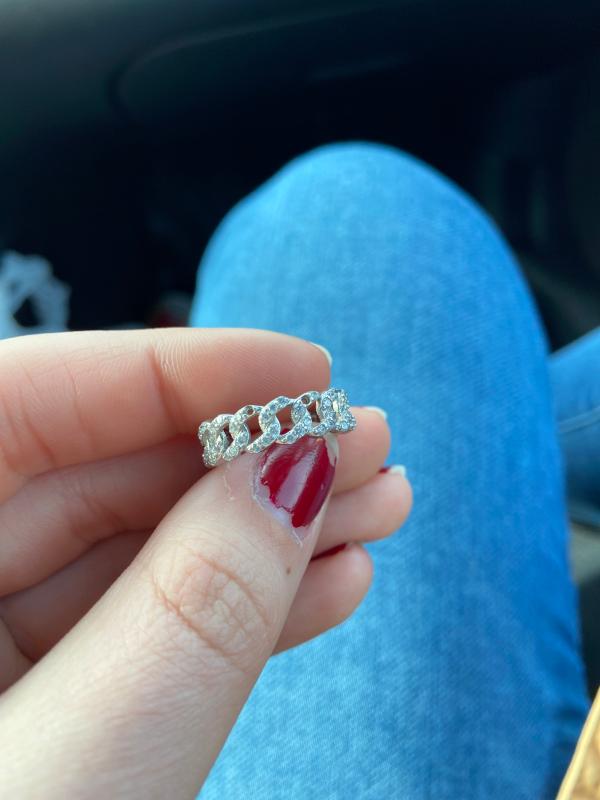 Cubic Zirconia Chain Link Ring in Solid Sterling Silver