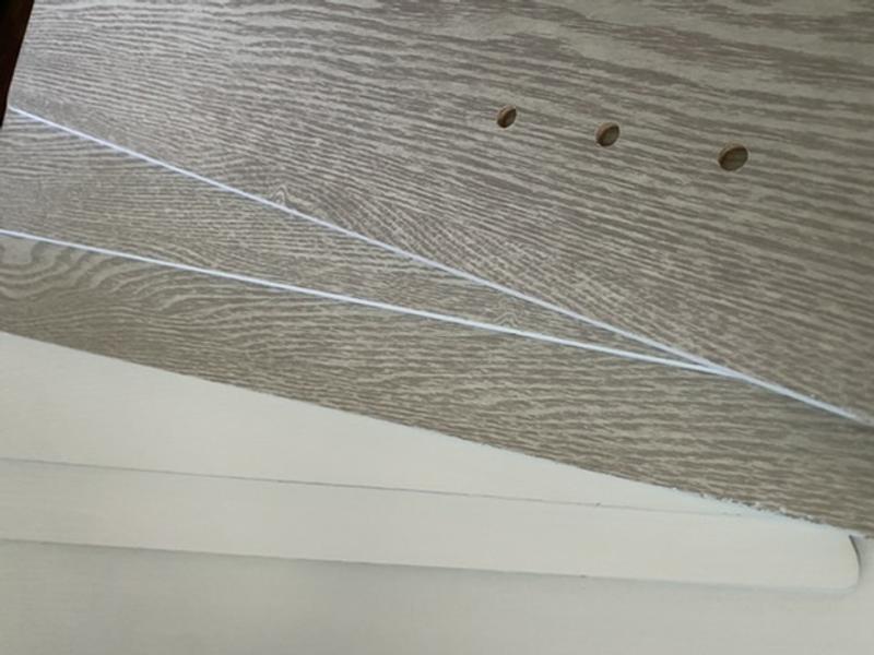 Fan blade options: bright white on one side, grey white washed on the opposite side.