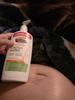 Freshly rubbed lotion on. Dries within a couple minutes, missing that soft, oily feeling that protects the skin when stretching occurs