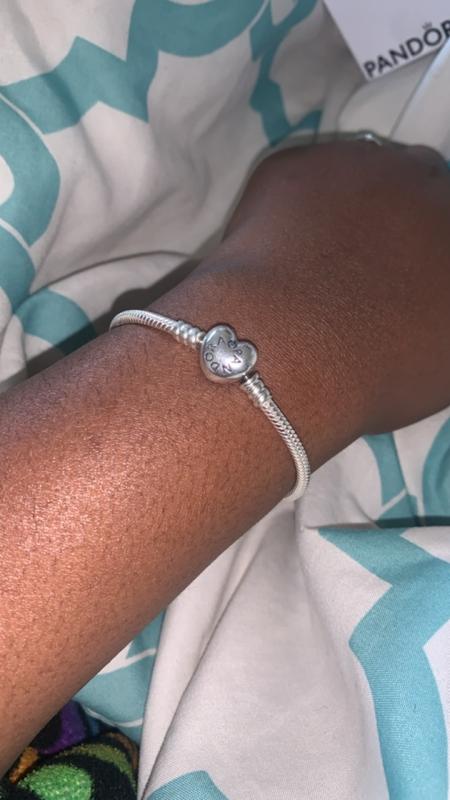 Moments Silver Bangle Bracelet with Logo Heart Clasp | Sterling silver |  Pandora US