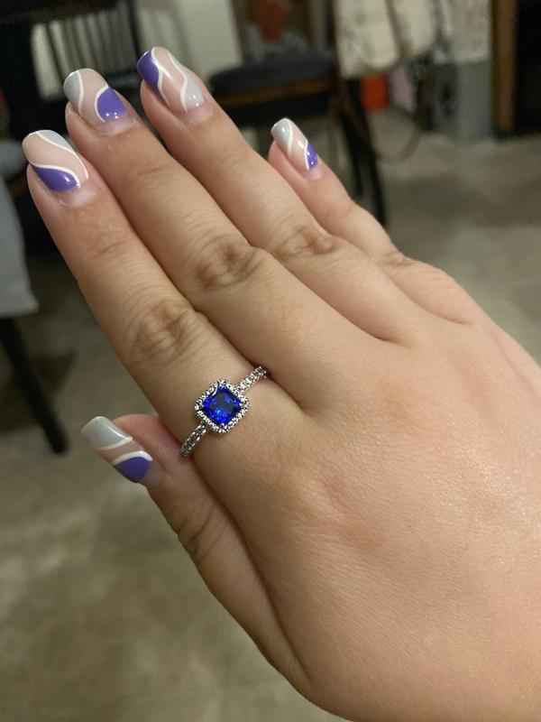 Pandora blue square sparkle halo outlet ring