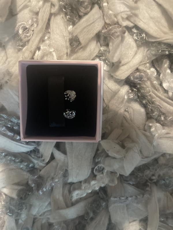 Sparkling Moon & Star Stud Earrings | Sterling silver