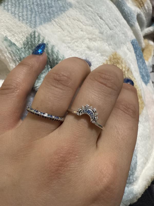 Celestial Blue Sparkling Moon Ring | Sterling silver