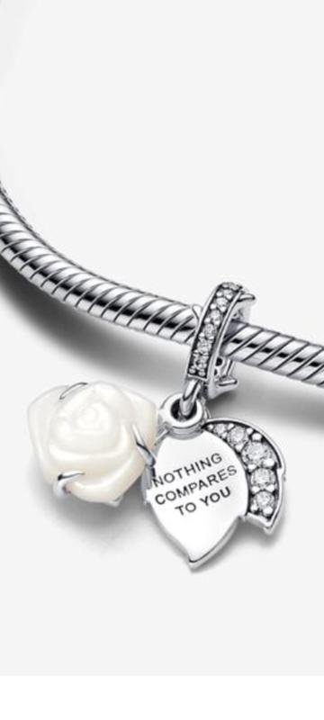 White Rose in Bloom Double Dangle Charm | Sterling silver