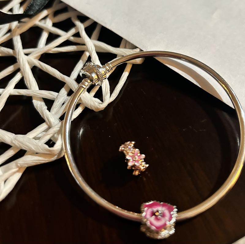 Pink Daisy Flower Trio Ring | Rose gold plated | Pandora US