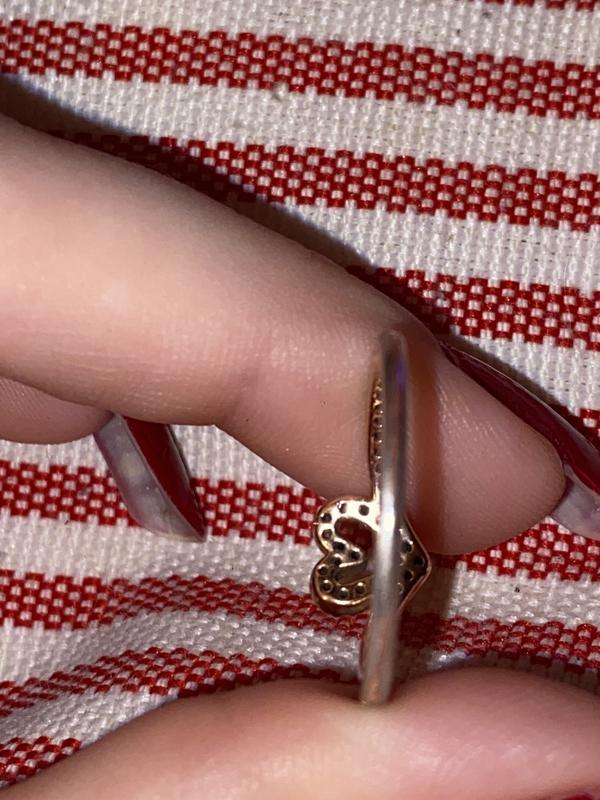 Pandora 189302C01 Sparkling Wishbone Heart Ring 7 / Rose