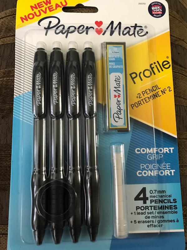 Paper Mate Profile Mech Mechanical Pencil Set, 0.7mm #2 Pencil Lead, Great  for Home, School, Office Use, Assorted Barrel Colors, 4 Pencils, 1 Lead  Refill Set, 5 Erasers 