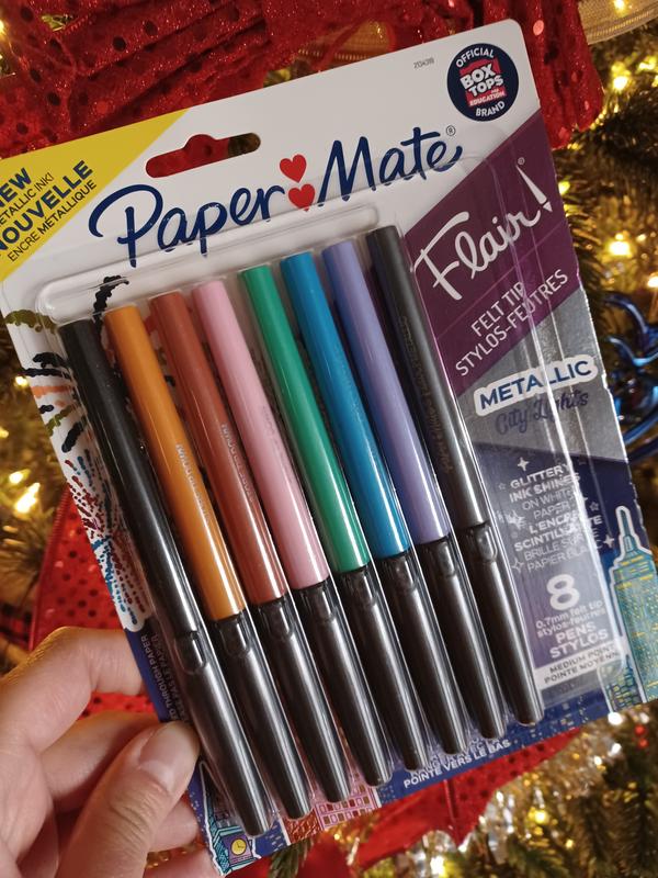  Paper Mate Flair Pens, Metallic Felt Tip Pens, City Lights,  Glittery Ink Shines on White Paper, Assorted Colors, 8 Count : Office  Products