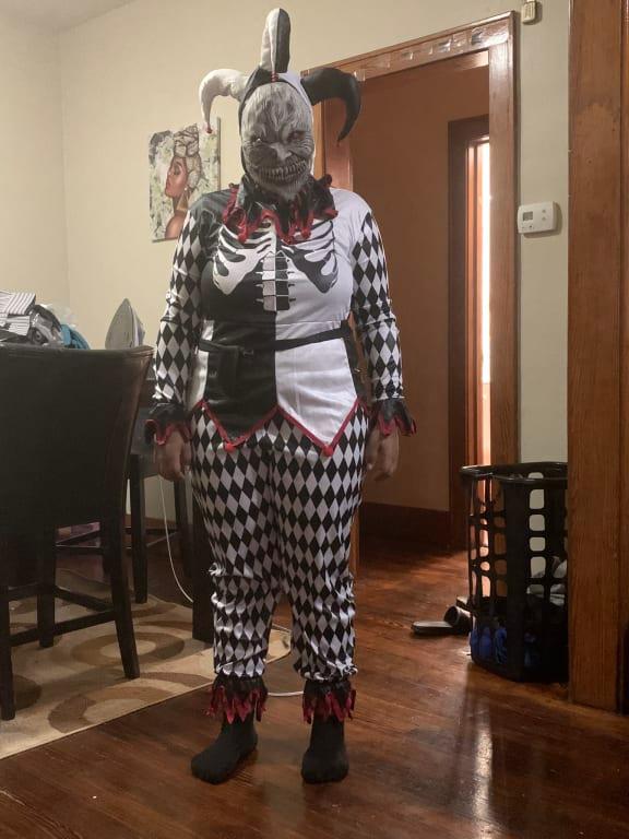 Kids' Sinister Jester Black/White Jumpsuit with Mask Halloween Costume ...