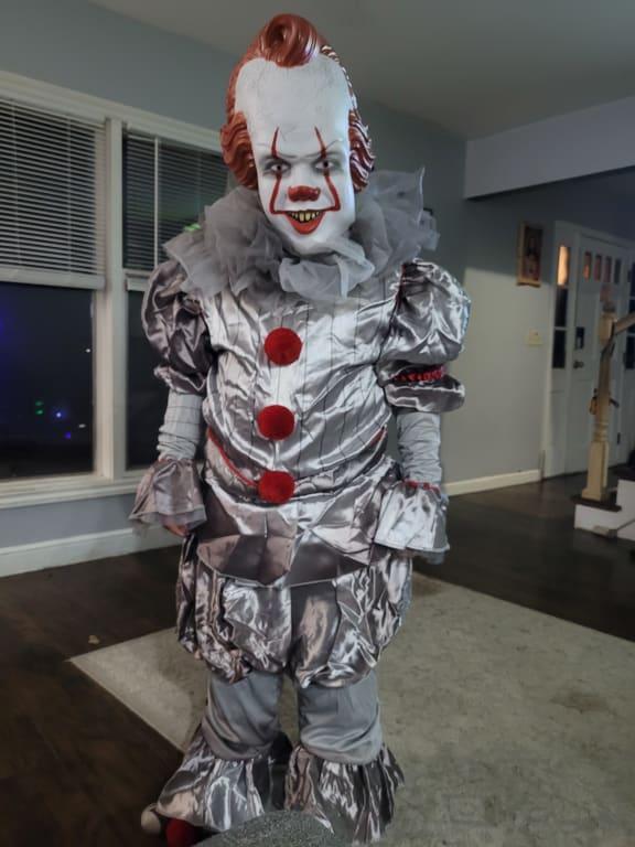 Men's IT Pennywise Clown Grey Jumpsuit with Mask & Gloves Halloween ...