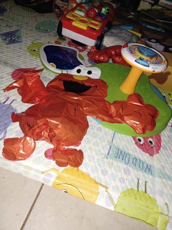 After a 15 min ride in the car. Elmo deflated