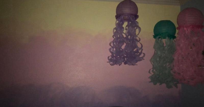 Bedroom. I was going to paint a unicorn/horse on the wall and decided to put these up for now. Beautiful touch for a bedroom.