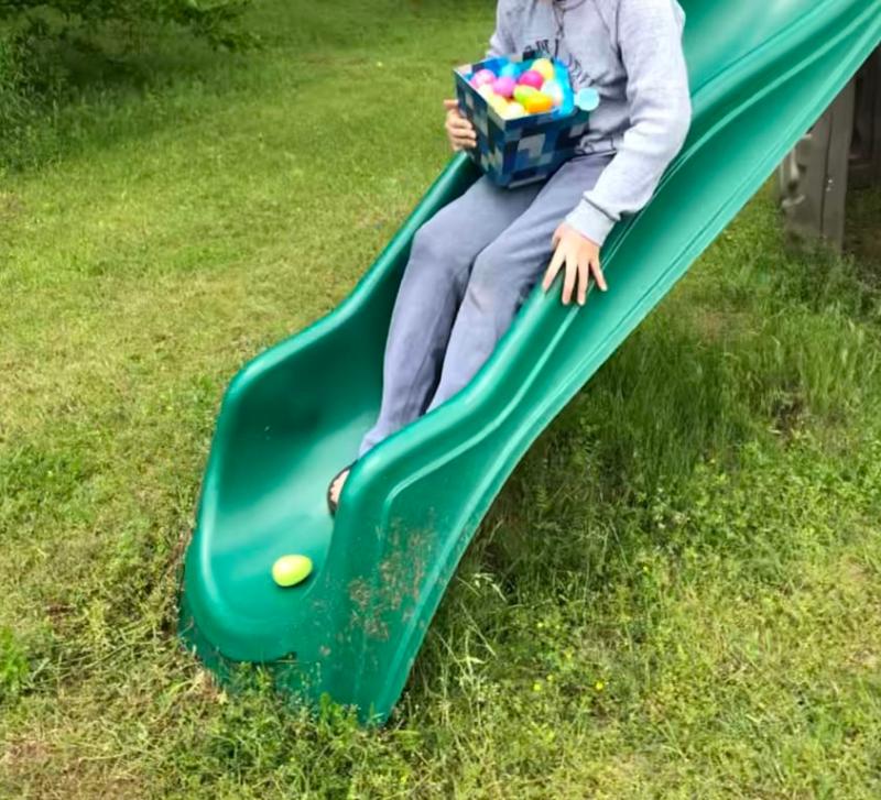 Easter eggs safe enough for a ride on the slide.