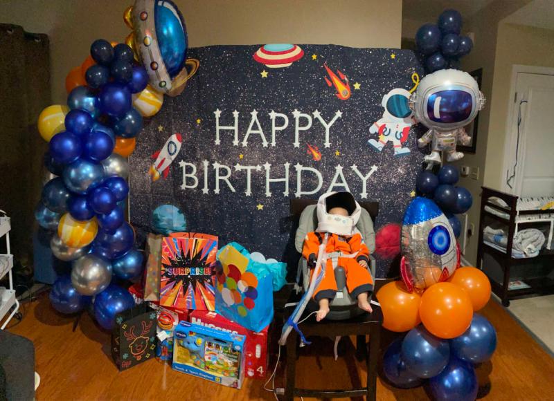 Blasting off his first birthday