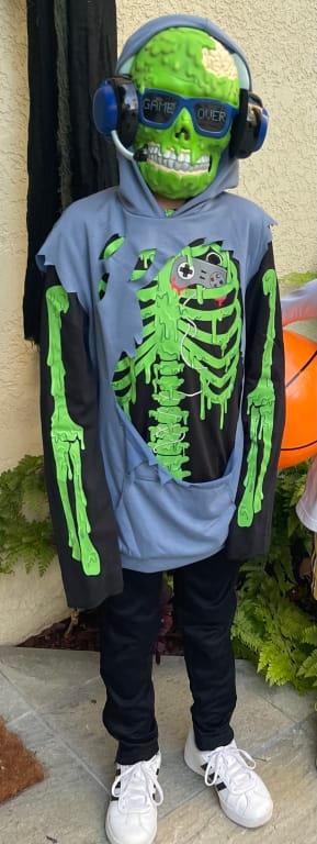 Kids' Gamer Zombie Green/Black Glow-in-the-Dark Outfit with Shirt