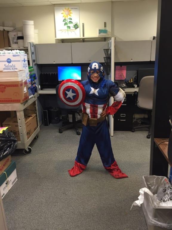 She was so excited to model this adult sized costume.