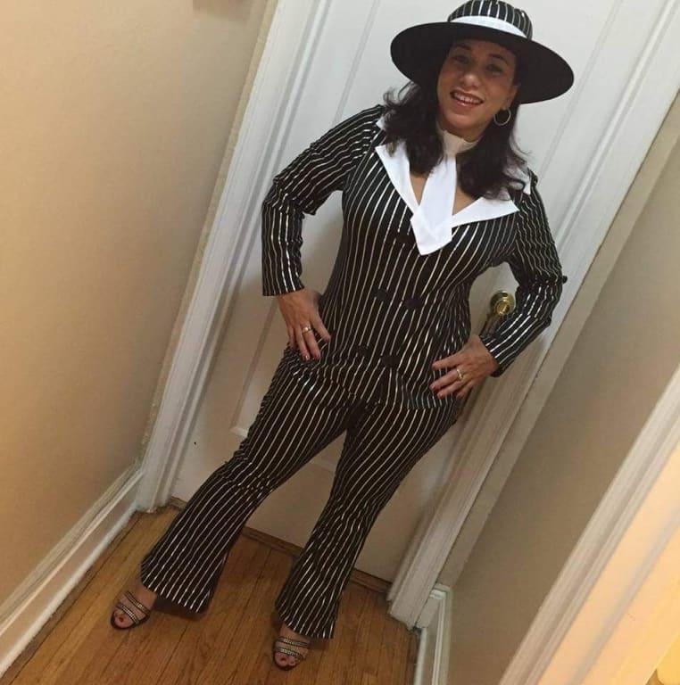 Women's Mafia Mob Gangsta Black/White Pinstriped Suit with Hat & Necktie  Halloween Costume, Assorted Sizes