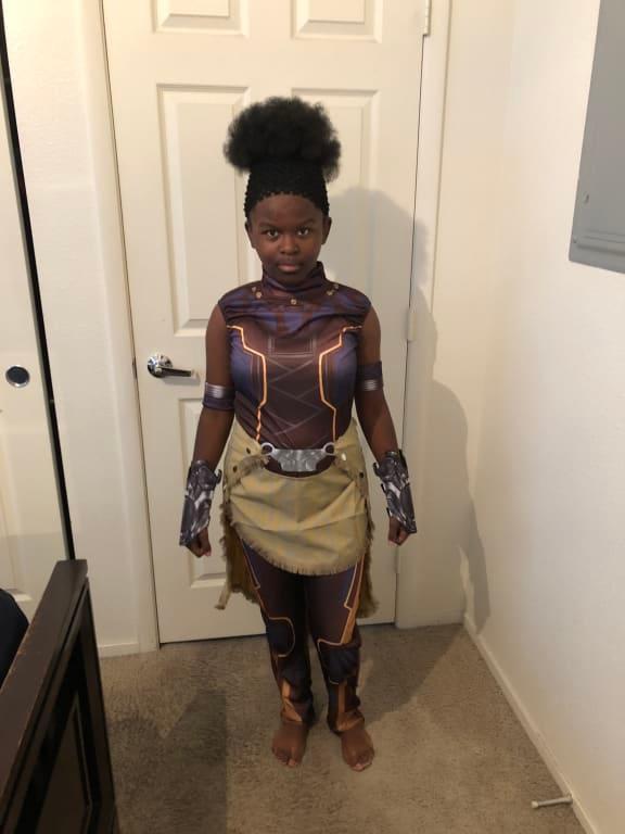 Trying on the costume! Awesome fit!