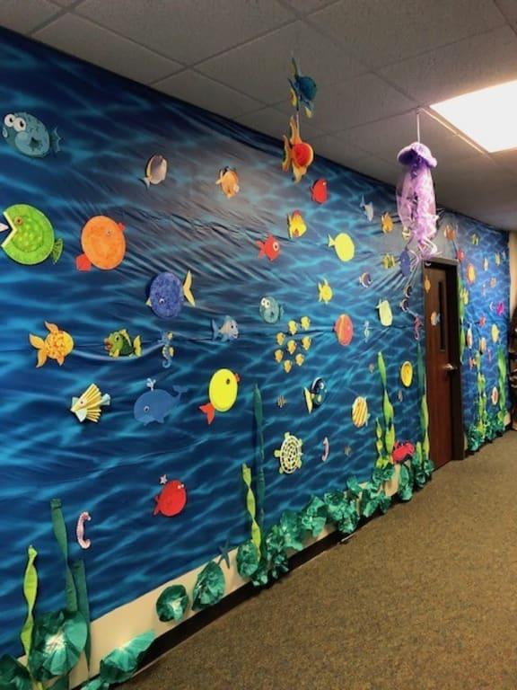 Perfect wall of water to add our fish and seaweed to for VBS.
