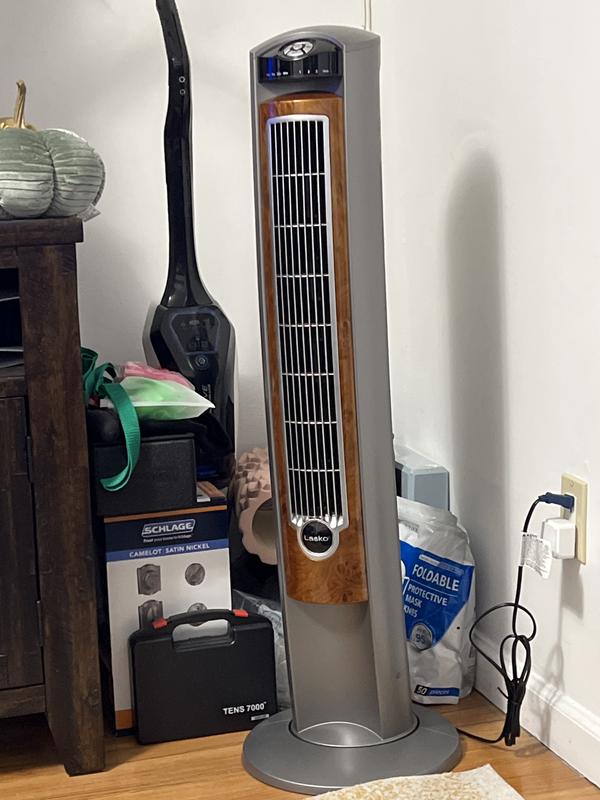 Lasko 43 in. Oscillating Tower Fan with 3 Speed Settings, Ionizer u0026 Remote  Control - Wood Grain | P.C. Richard u0026 Son