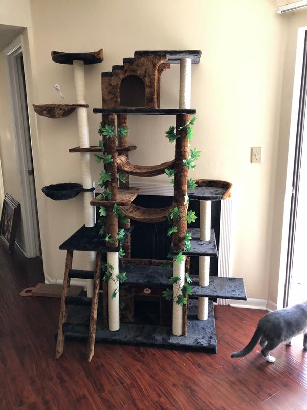 Go Pet Club Black/Brown Forest Cat Tree with Leaves, 77