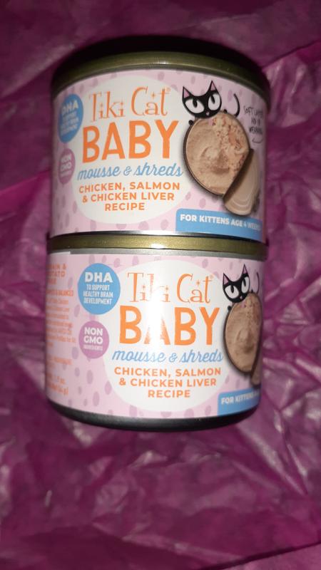 Tiki Cat Baby Mousse and Shreds Chicken, Salmon and Chicken Liver Canned  Kitten Food