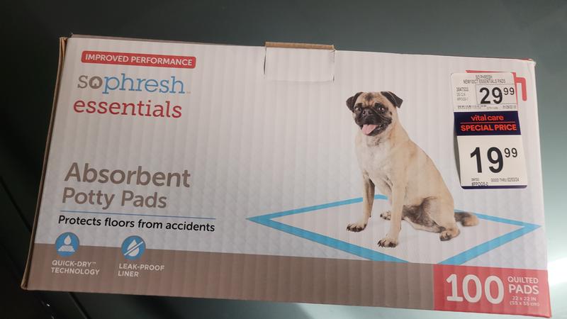 So Phresh Essentials Absorbent Dog Training Pads, 22-in x 22-in, 100-pk