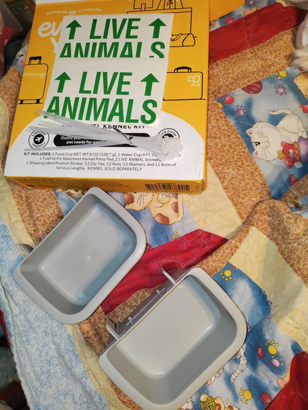 Food and water bowls with additional zip ties