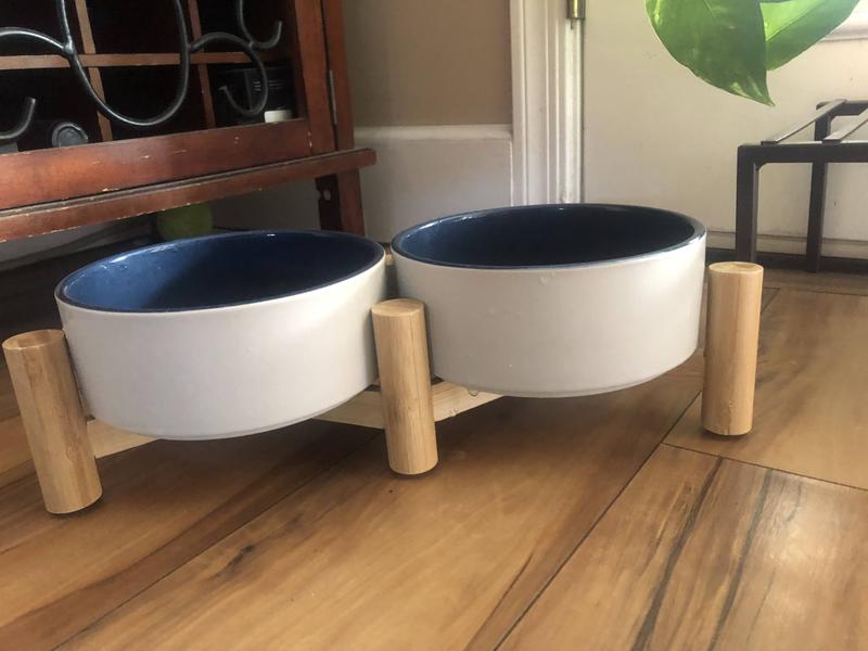 Niubya Dog Bowl with Elevated Stand, Bamboo Framed Raised Bowls