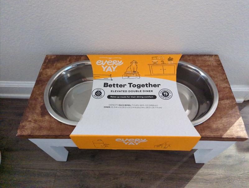 EveryYay Dining In White Wood Elevated Double Diner Dog Feeder, 7