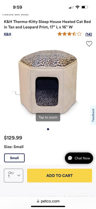 K&H Thermo-Kitty Sleep House Heated Cat Bed in Tan and Leopard Print, 17 L  x 16 W