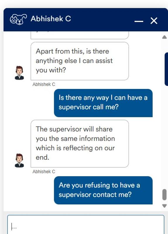 This was my chat with customer service