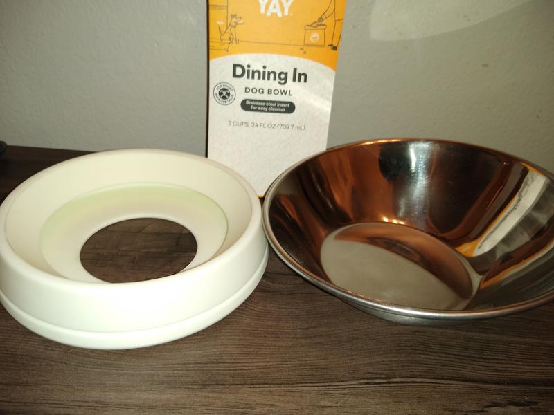 EveryYay Dining In Slanted Marble-Print Base and Stainless-Steel Dog Bowl  Set, 0.7 Cup