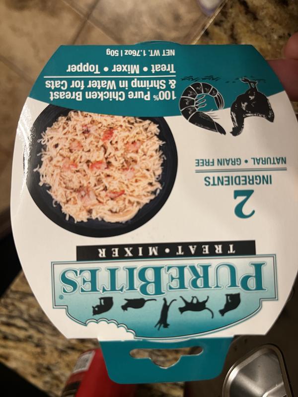 Picture has chicken and many little shrimp