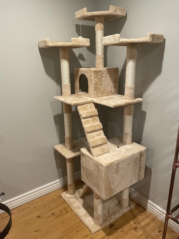 Go Pet Club 72"Cat Tree Condo with Two Ladders, Beige Petco