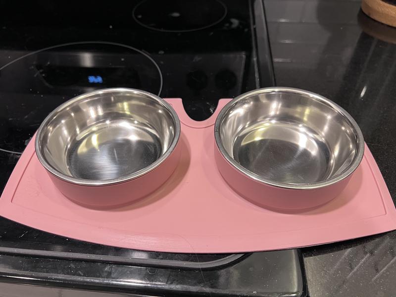 EveryYay Better Together Pink Silicone Double Diner with Stainless-Steel  Bowls for Dogs, 2 Cups