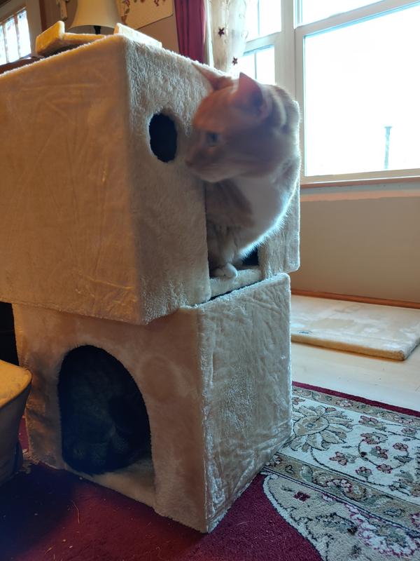 Go Pet Club Beige Cat Tree with Large Houses with Sisal Covered Posts ...