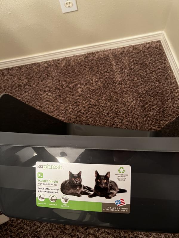 So Phresh Scatter Shield High-Back Plastic Cat Litter Box, Large, Grey
