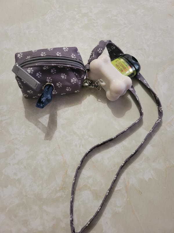 My cute dog poop bag holder with hand sanitizer holder
