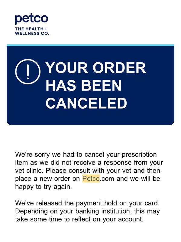 3rd attempt to order RX via Petco from Vetco RX