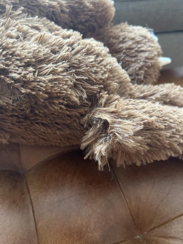 Leg ripped off and stuffing coming out. Lame for this pricey toy. Bad for dogs too.