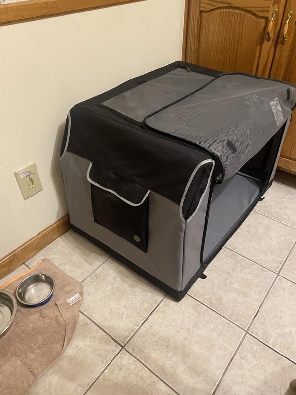 side of crate has a storage pouch