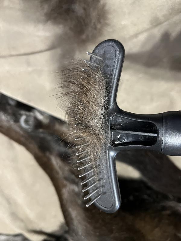 The rake removes looser large clumps as well as smaller.